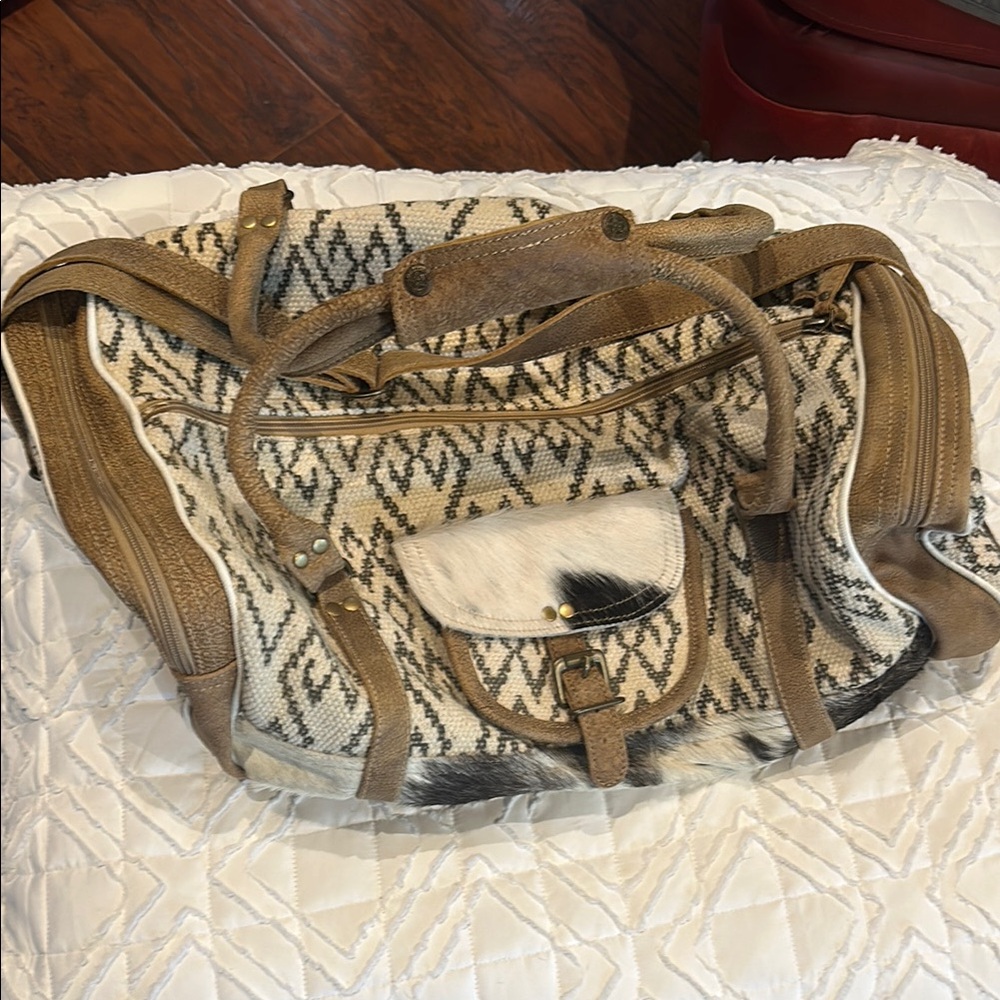 Geometric Brown and Cream Canvas Tote